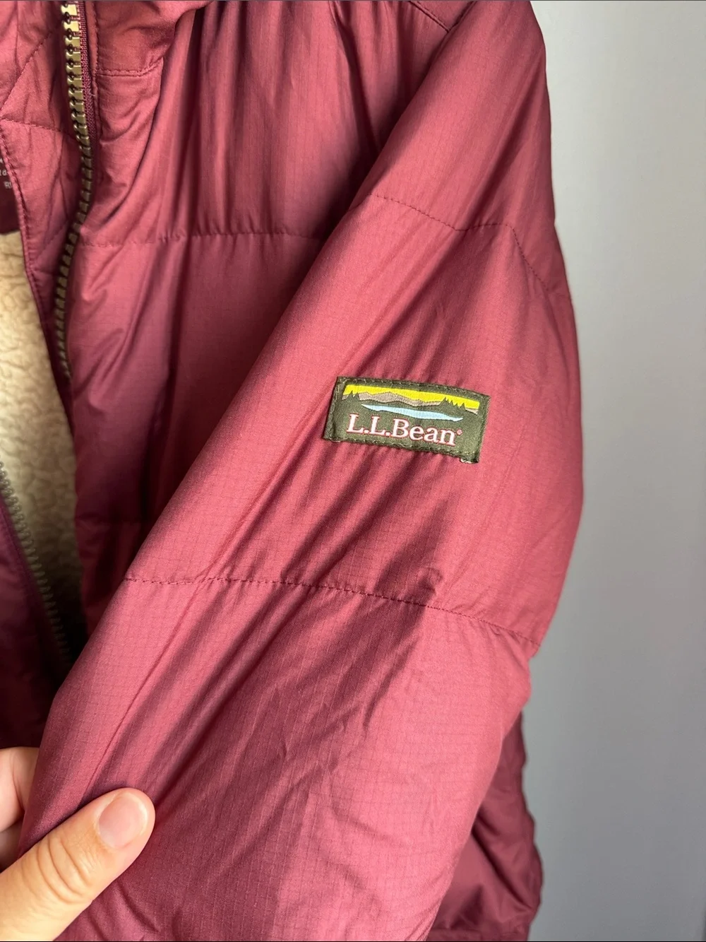 Women's L.L.Bean Mountain Classic Sherpa-Lined Down Coat-Burgundy Red